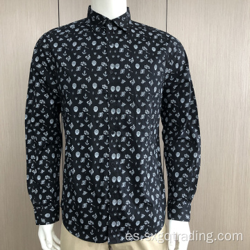 Camisa de manga larga con estampado 100% algodón para hombre